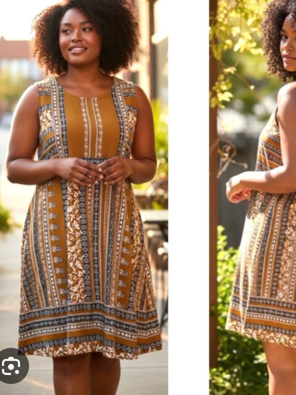 Maurices Mustard and Navy Patterned Sleeveless Mini Dress